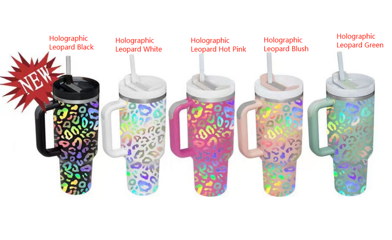 Leopard Tumbler Matte Water Bottle With Straw Holographic 