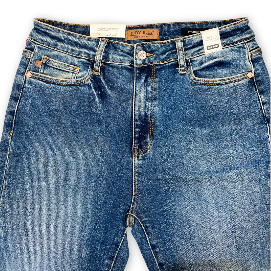 #P832 Betina Judy Blue Plaid Print Straight Denim Jeans - Casual Cotton Womenswear