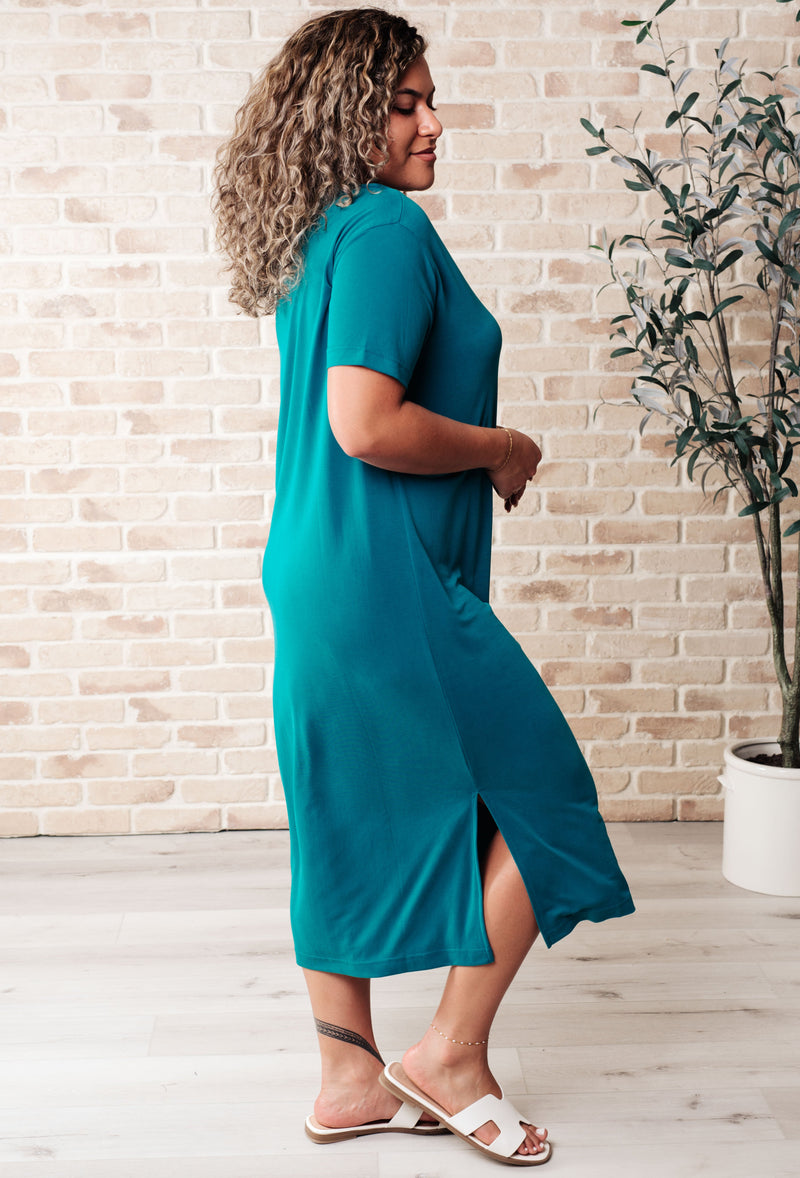 Keeping It Chill Drop Shoulder Maxi Dress in Teal