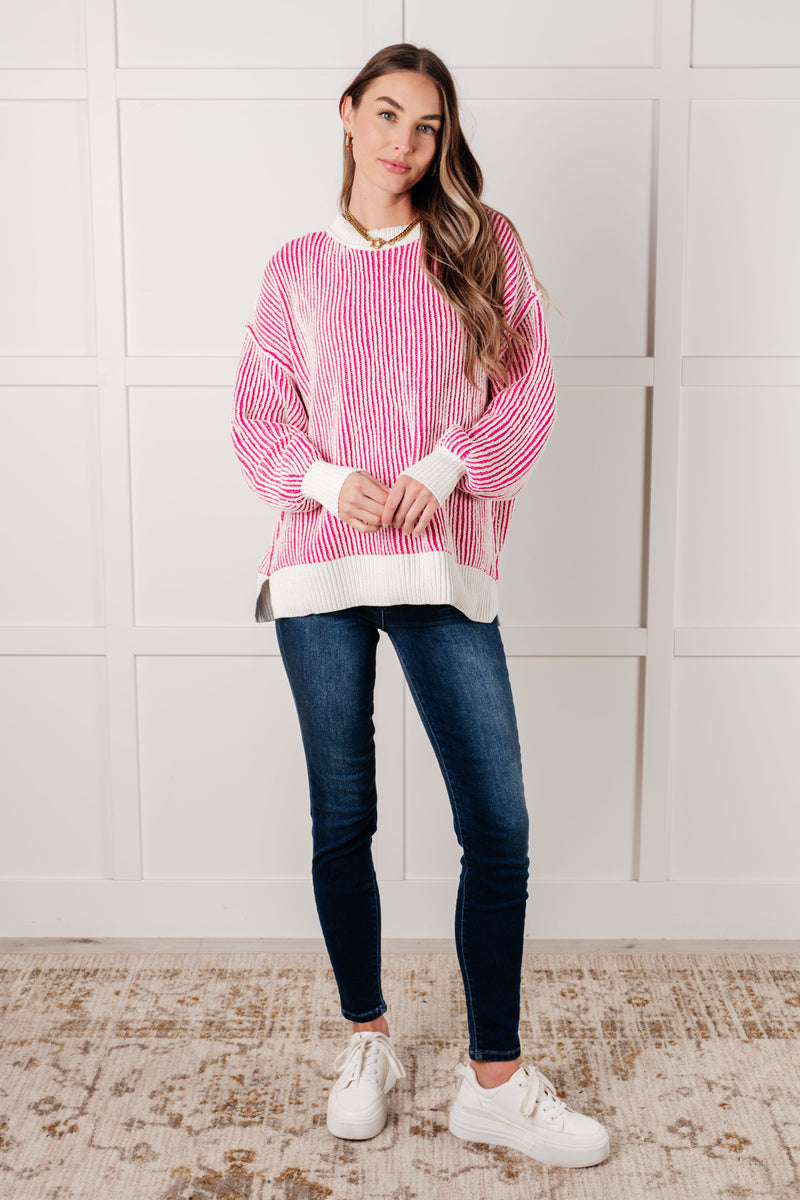 Least High Maintenance Contrast Trim Sweater in Pink