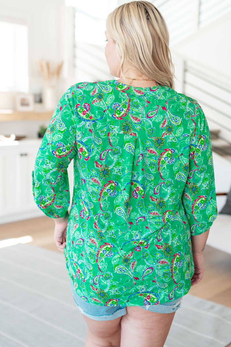 Lizzy Top in Emerald and Magenta Paisley