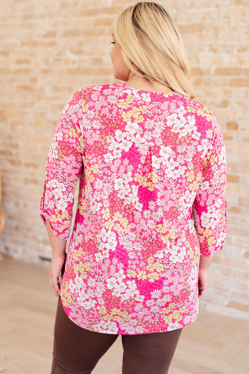 Lizzy Top in Hot Pink and Bubblegum Pink Ditsy Floral