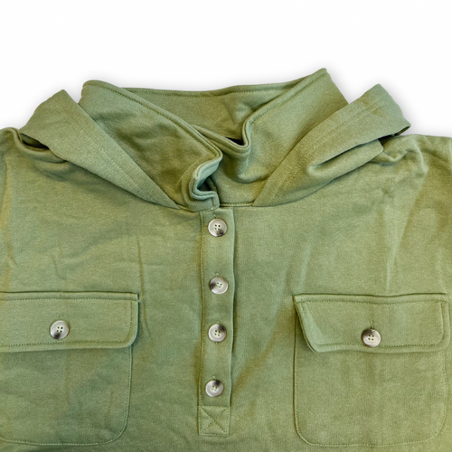 Long Sleeve Solid Knit Top with a Hood Fabric Womenswear