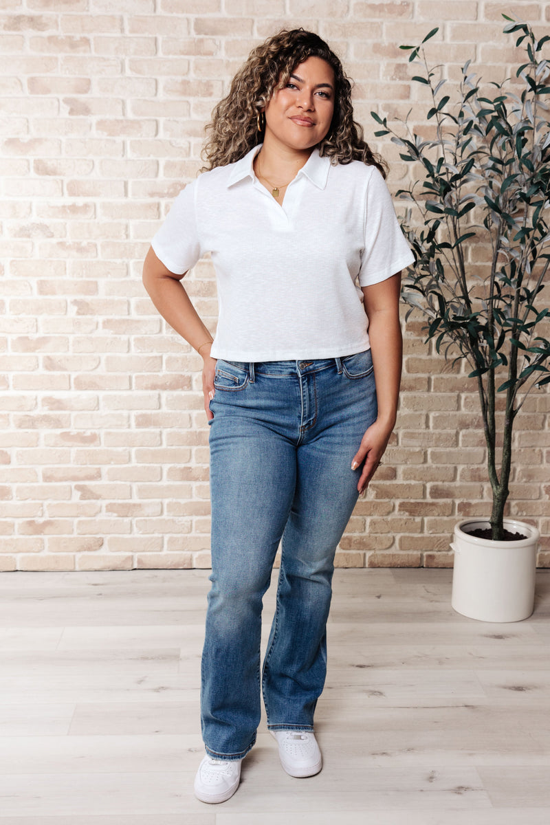 Rory Ribbed Cropped Tennis Tee in White