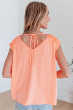 Ruched Cap Sleeve Top in Neon Orange