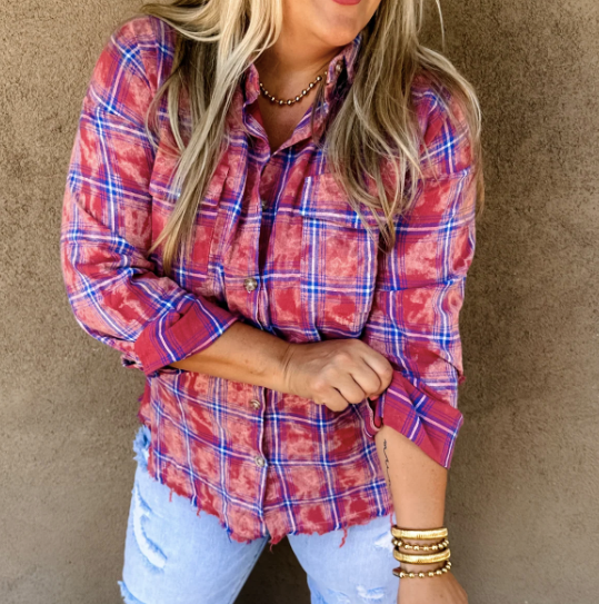 RYANN BLEACHED PLAID TOPS