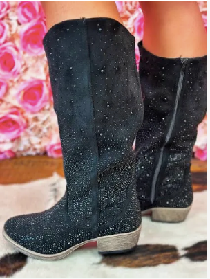 #P931 CRYSTAL WIDE CALF BOOTS