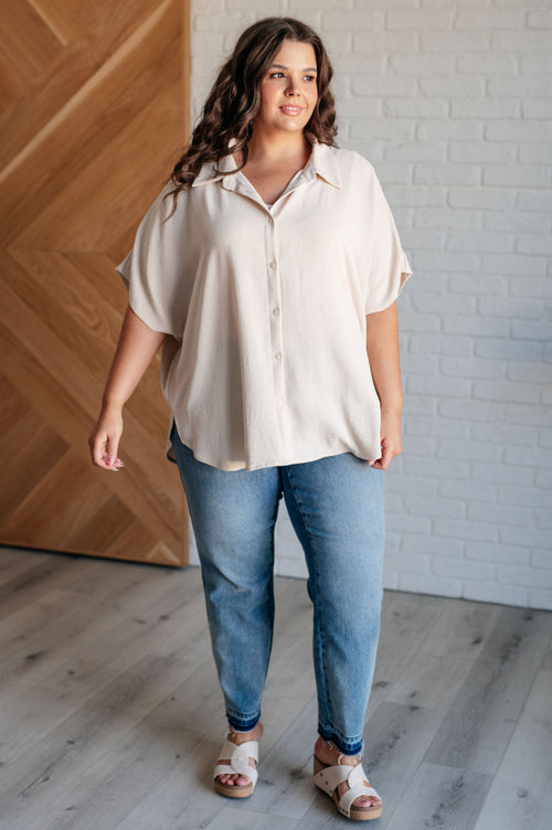 Sweet Simplicity Button Down Blouse in Oatmeal