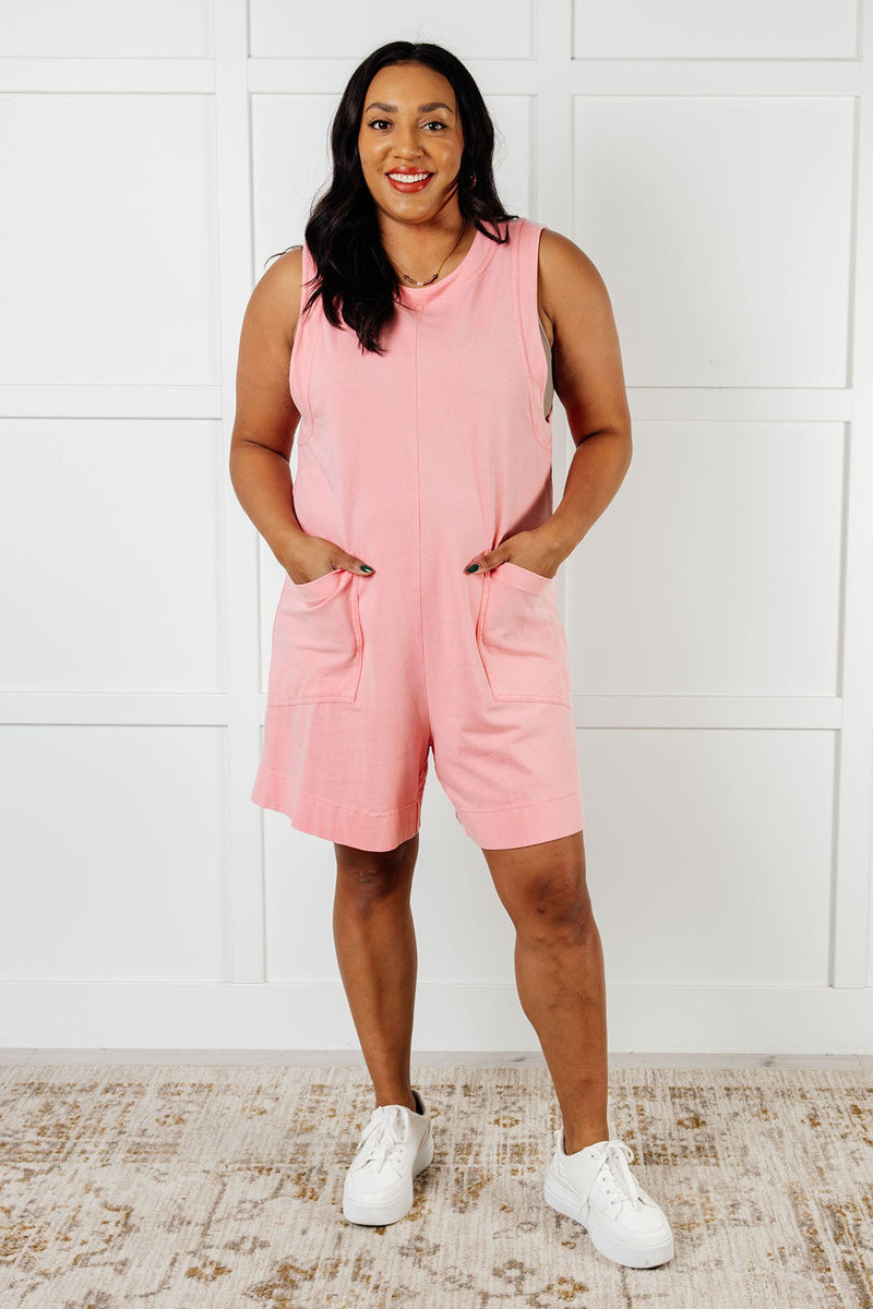 Up and Running Mineral Wash Romper in Coral Pink