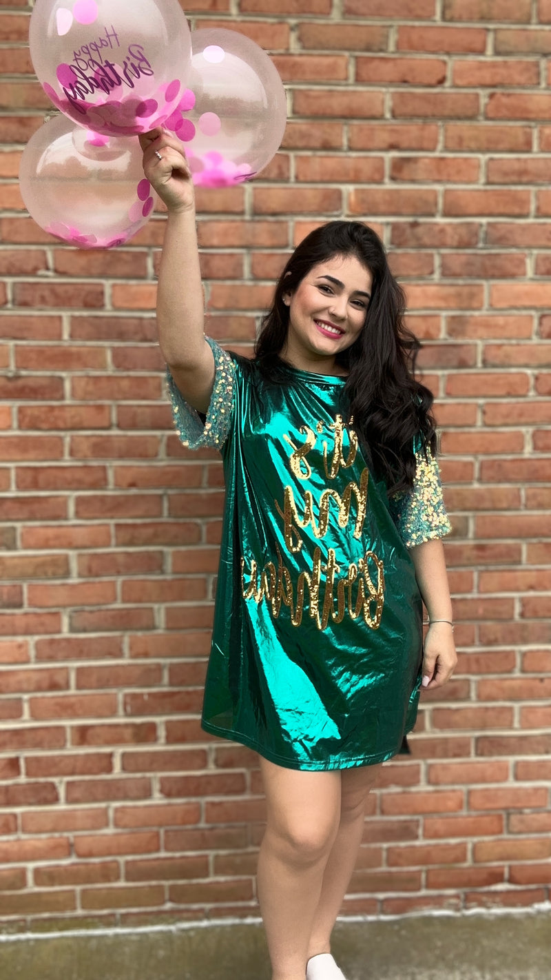 P670 It s My Birthday Sequin Shirt Dress