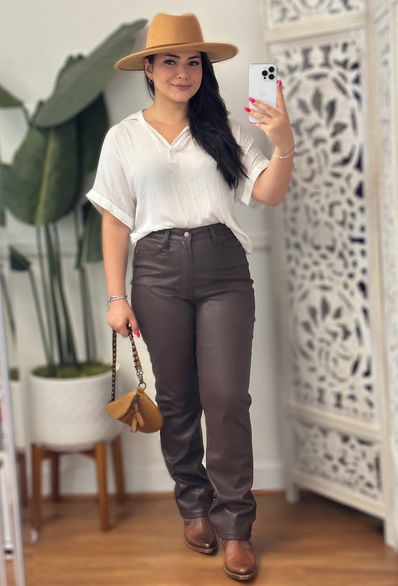 #P801 Kimberly Tummy Control Leather Jeans
