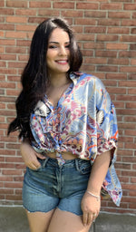 #P697 Flowy short sleeve button down top