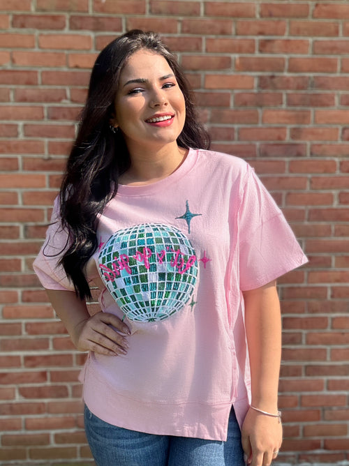 #P692 Let's Go Girls Sequin Disco Patch Tee