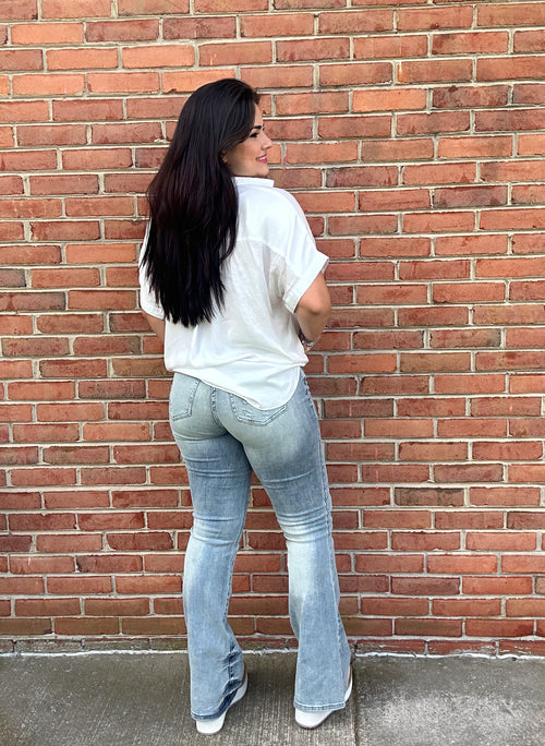 #P785 Diana Tinted Pin Tack Detail Flare Judy Blue Denim