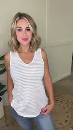 Sleeveless Top In Textured White Subtle Stripes