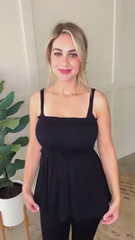 Smocked Sleeveless Top In Black