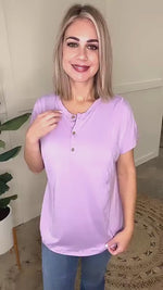 Simple Lines Button Henley Top In Lavender