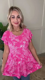 Tiered Tunic Top In Hot Pink Florals