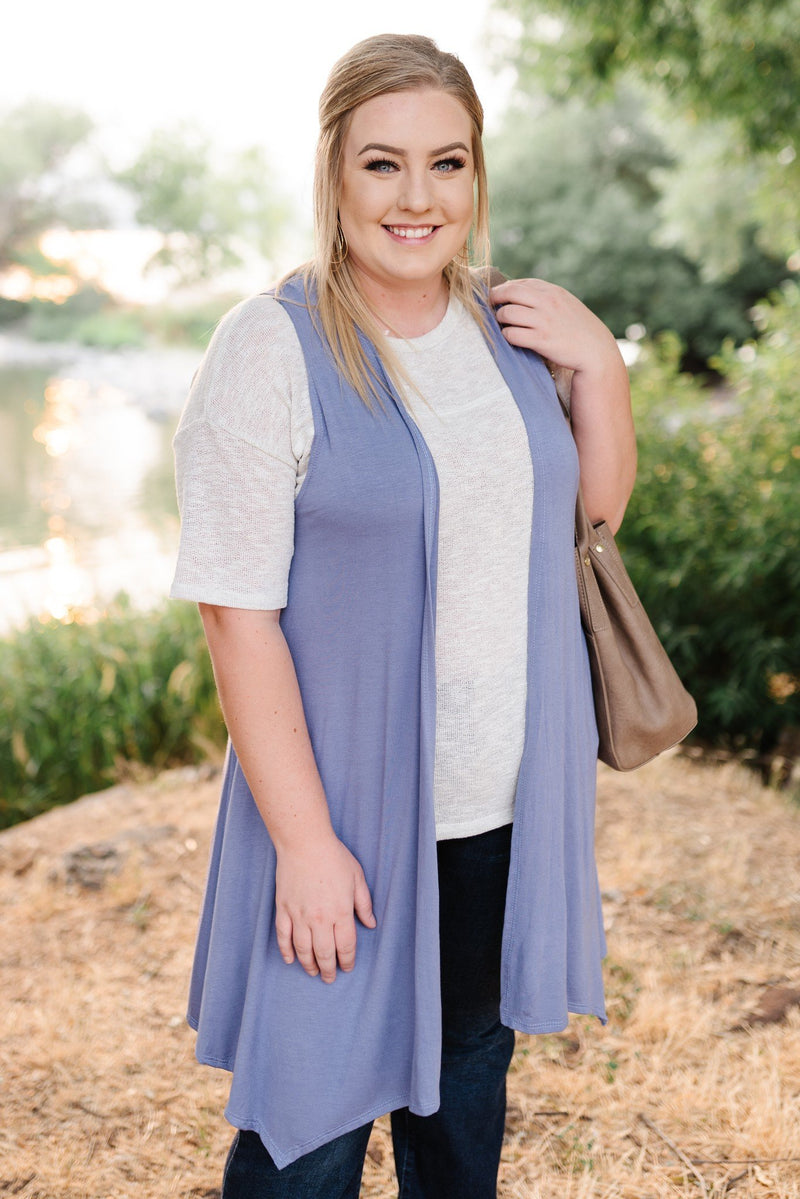 Life Of The Party Sleeveless Cardigan In Periwinkle