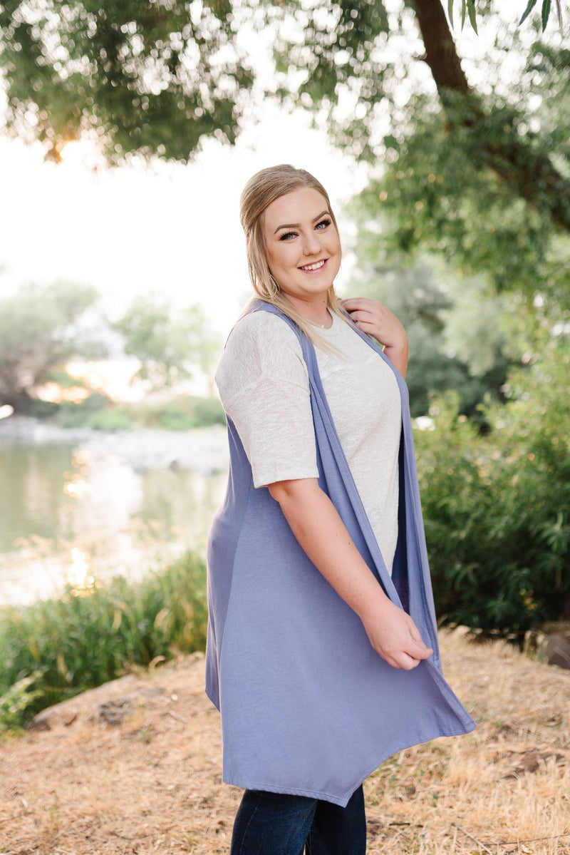 Life Of The Party Sleeveless Cardigan In Periwinkle