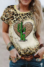 Leopard Cactus Heart Graphic Print T Shirt