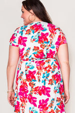 Plus Size Floral Print Folded Slit Dress