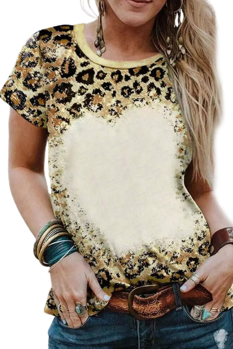 Leopard Bleached Round Neck Short Sleeve T Shirt
