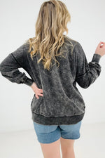 Zenana Acid Wash Raw Edge Front Pocket Pullover