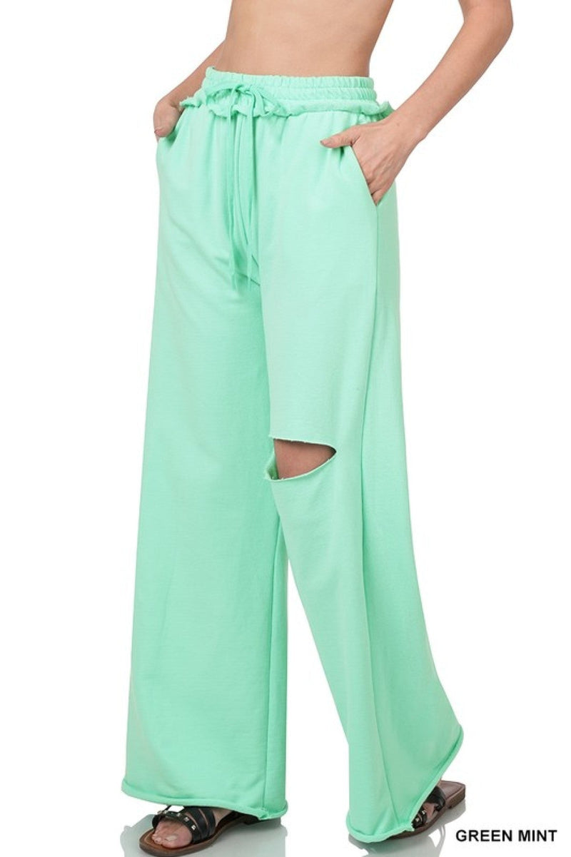 New Colors - Zenana French Terry Laser Cut Pants With Pockets – Iris &  Rainbow Boutique