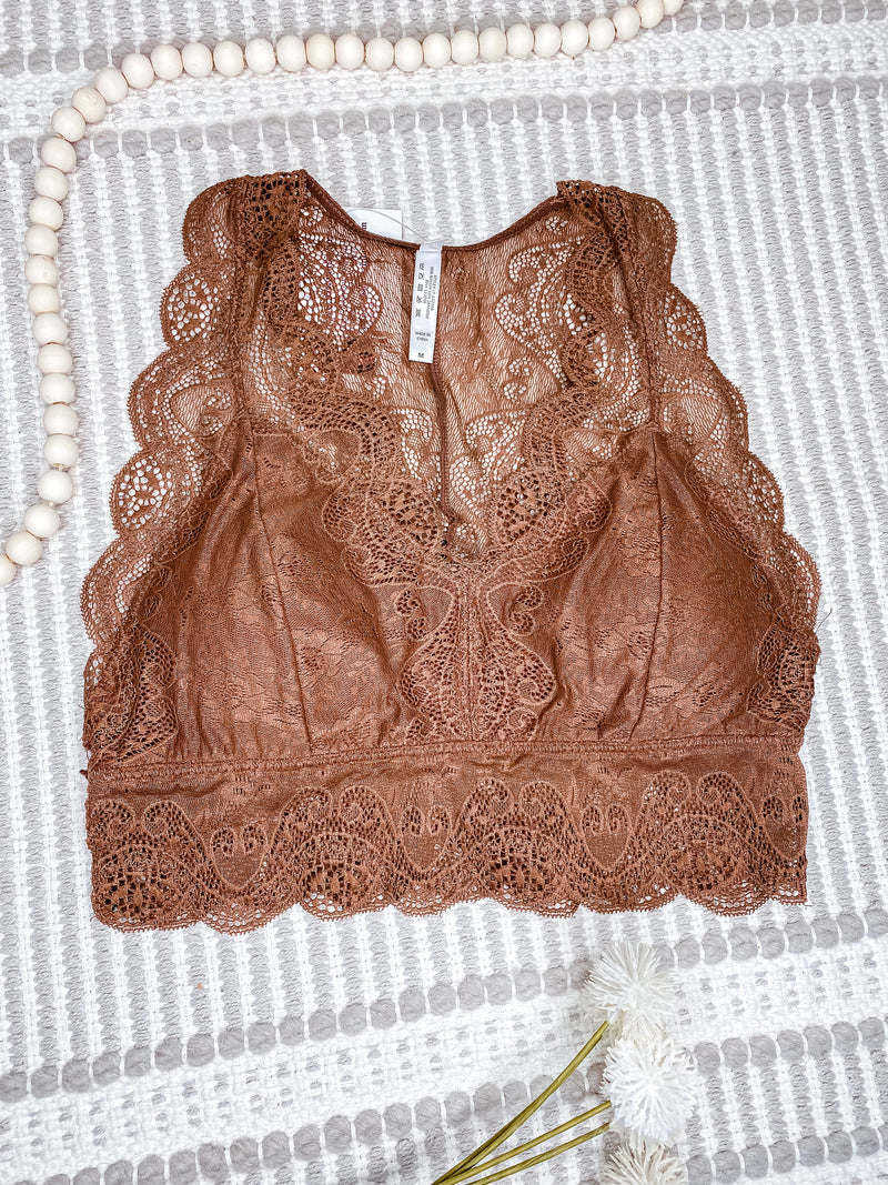 #M385 Hourglass Back Lace Bralette (Brown)