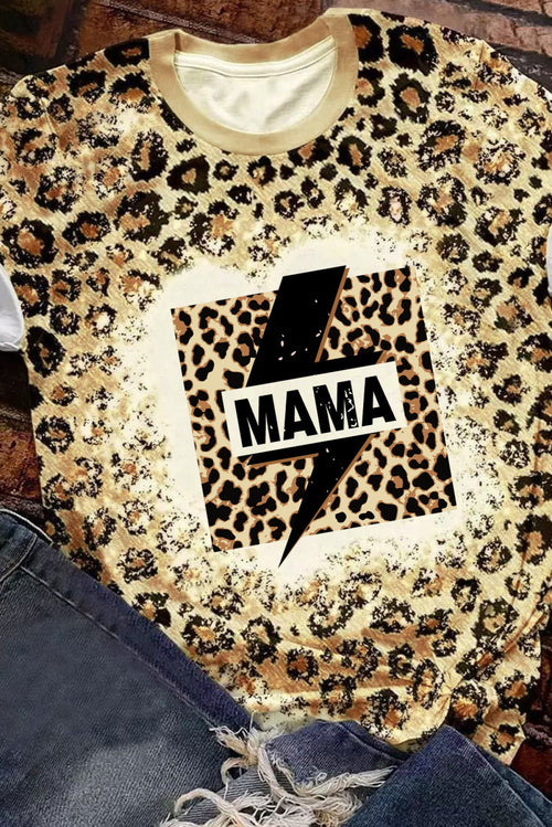 Leopard MAMA Graphic Print Bleached T Shirt