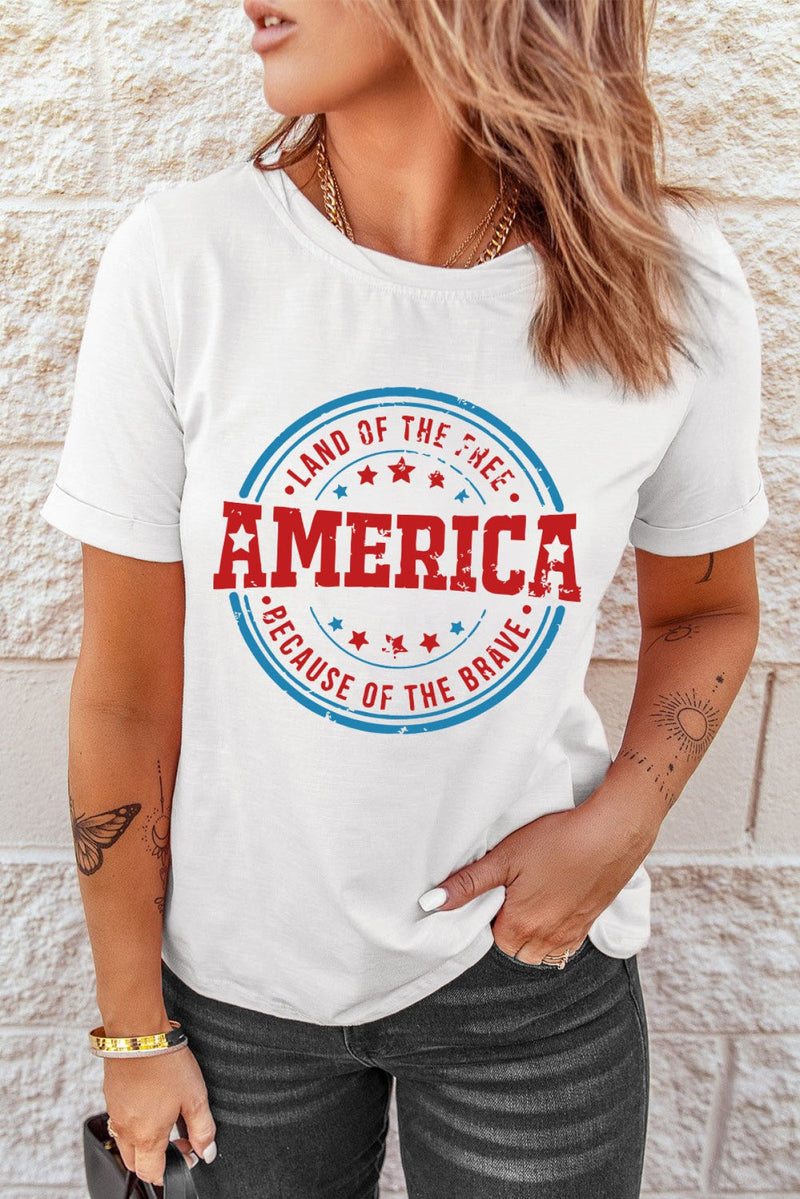 AMERICA Slogan Graphic Print Short Sleeve Tee
