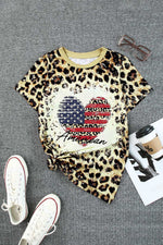 Leopard American Flag Heart Graphic Print T Shirt