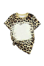 Leopard Bleached Round Neck Short Sleeve T Shirt