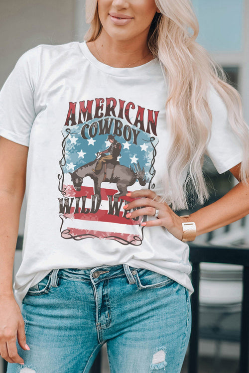 AMERICAN COWBOY WILD WEST Graphic Round Neck T Shirt