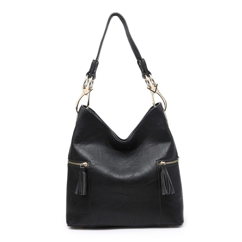 #N470 Black Rochelle Hobo w/ 2 Side Zip Pockets