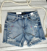 #N286 Rainbow Paint Judy Blue Shorts