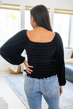 Believe In Miracles Smocked Velvet Top In Black LD23