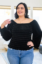 Believe In Miracles Smocked Velvet Top In Black LD23