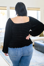 Believe In Miracles Smocked Velvet Top In Black LD23