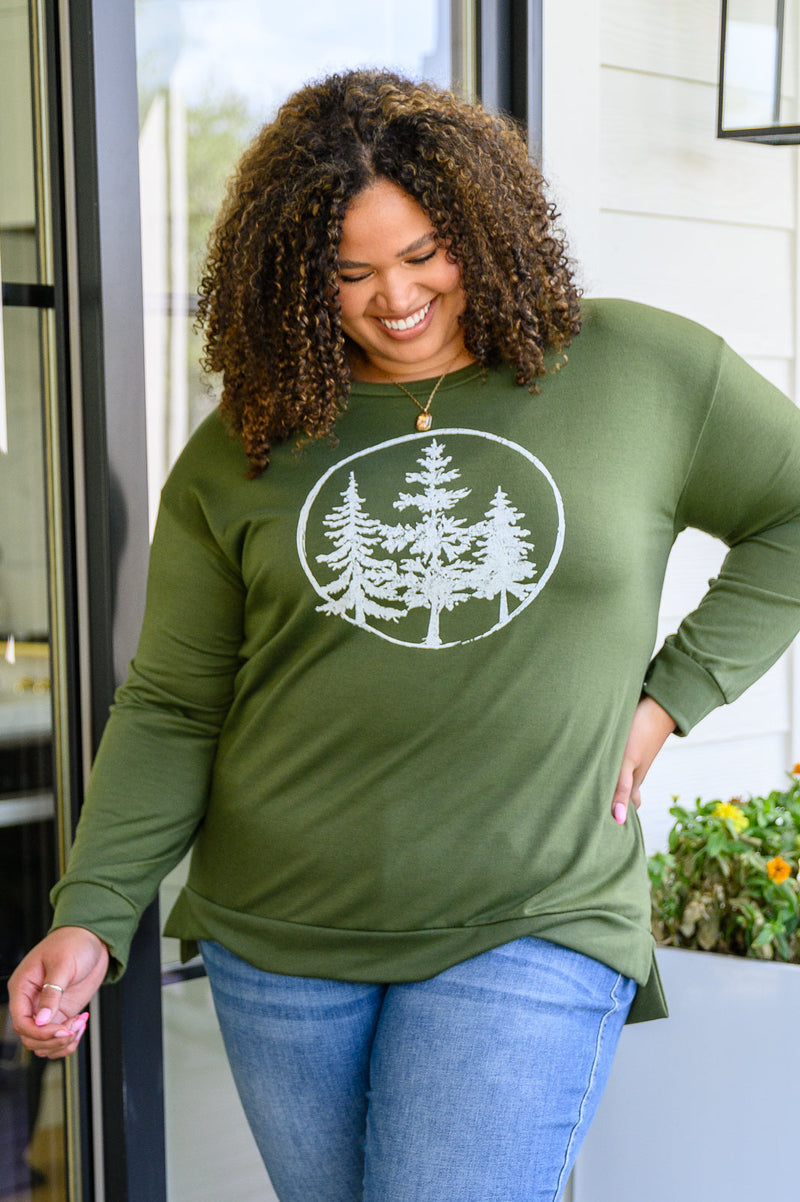 Beyond The Pines Graphic Long Sleeve Top In Green Robots23