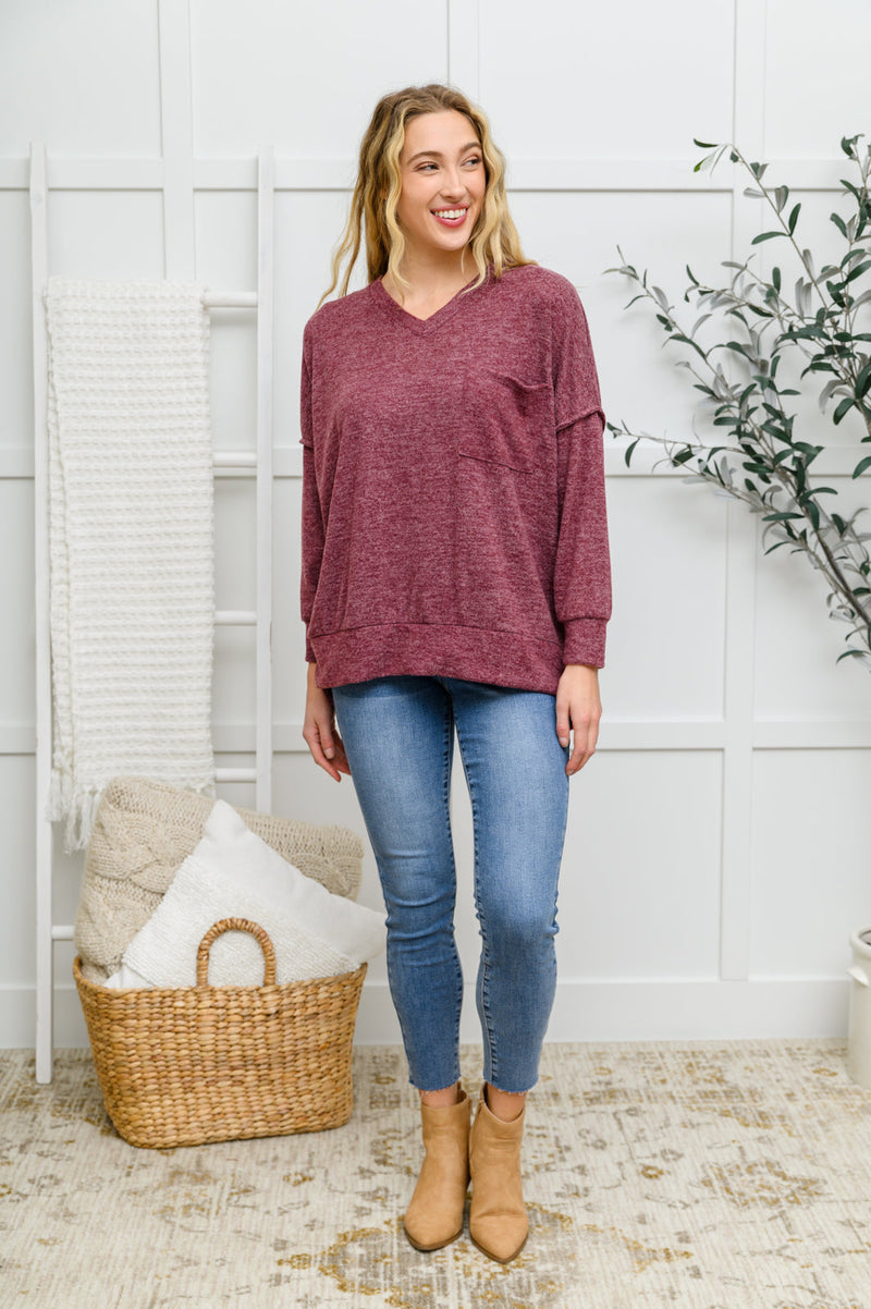 Brushed Soft Sweater In Burgundy Robots23