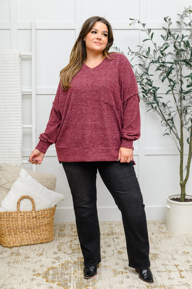 Brushed Soft Sweater In Burgundy Robots23