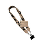 Cream and Black chevron clip & go phone strap with attachable wallet and hanging phone card with wristlet included