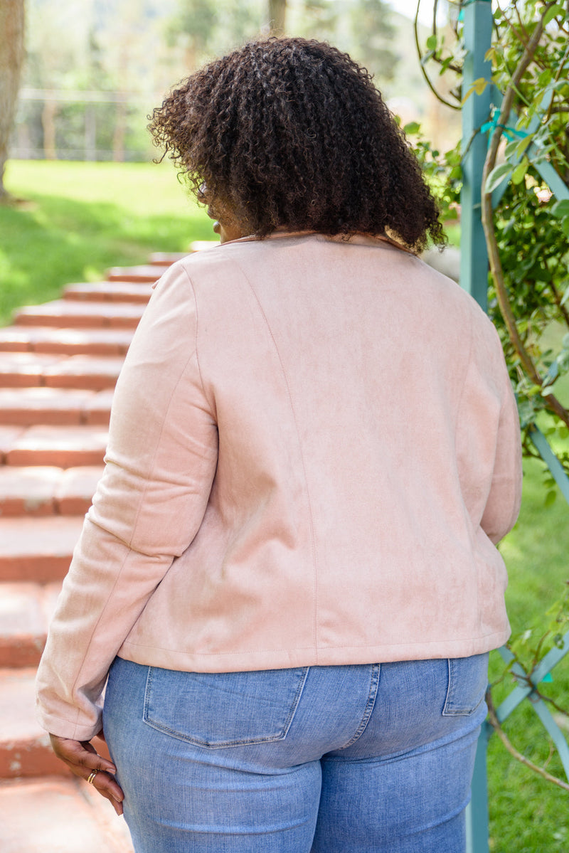 Clara Faux Suede Moto Jacket In Blush Winter22