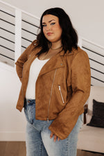 Clara Faux Suede Moto Jacket in Camel