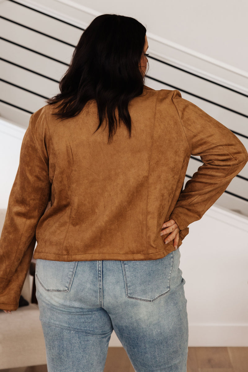 Clara Faux Suede Moto Jacket in Camel