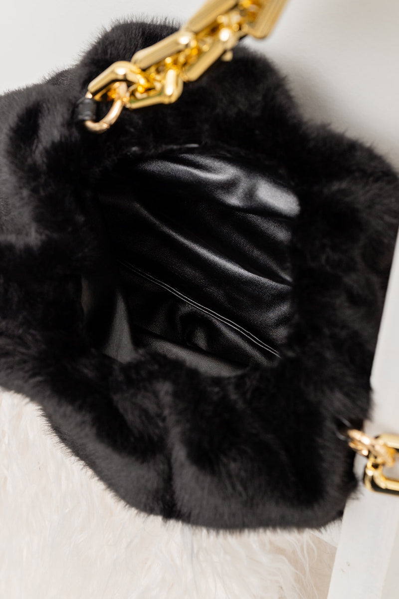 Classy And Carefree Faux Fur Bag In Black Winter22