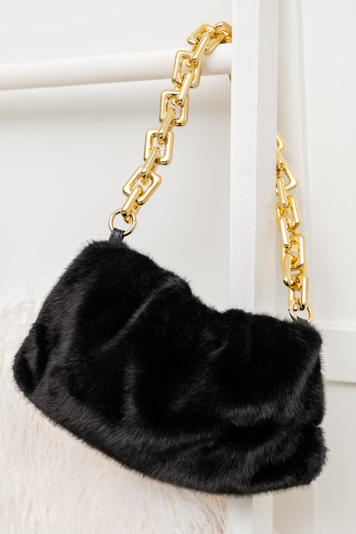 Classy And Carefree Faux Fur Bag In Black Winter22