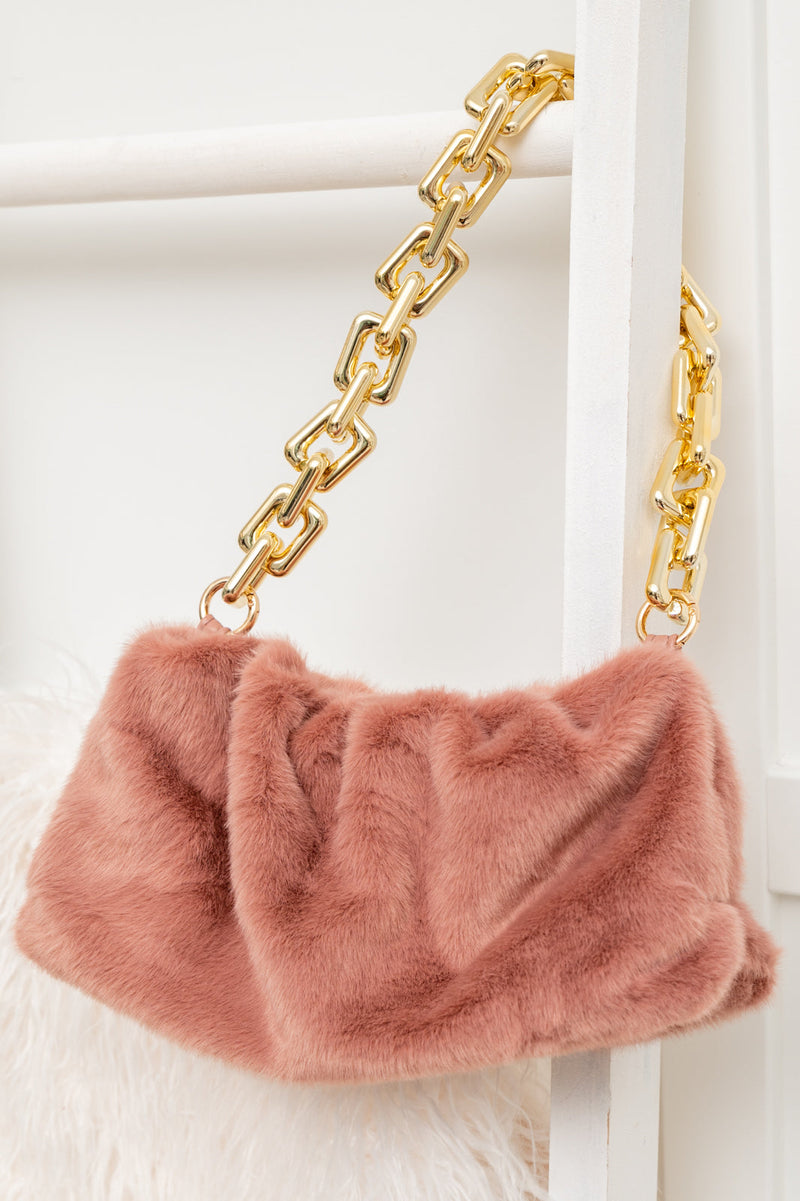 Classy And Carefree Faux Fur Bag In Mauve Winter22